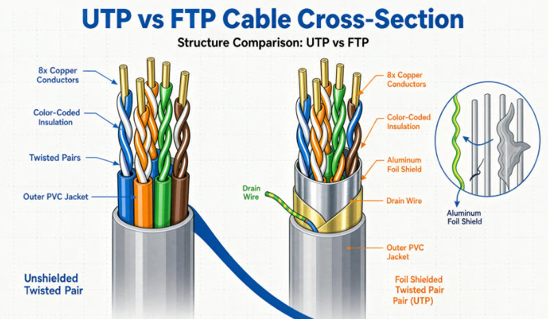 UTP vs FTP Cable Cross-Section UTP vs FTP Cable Cross-Section