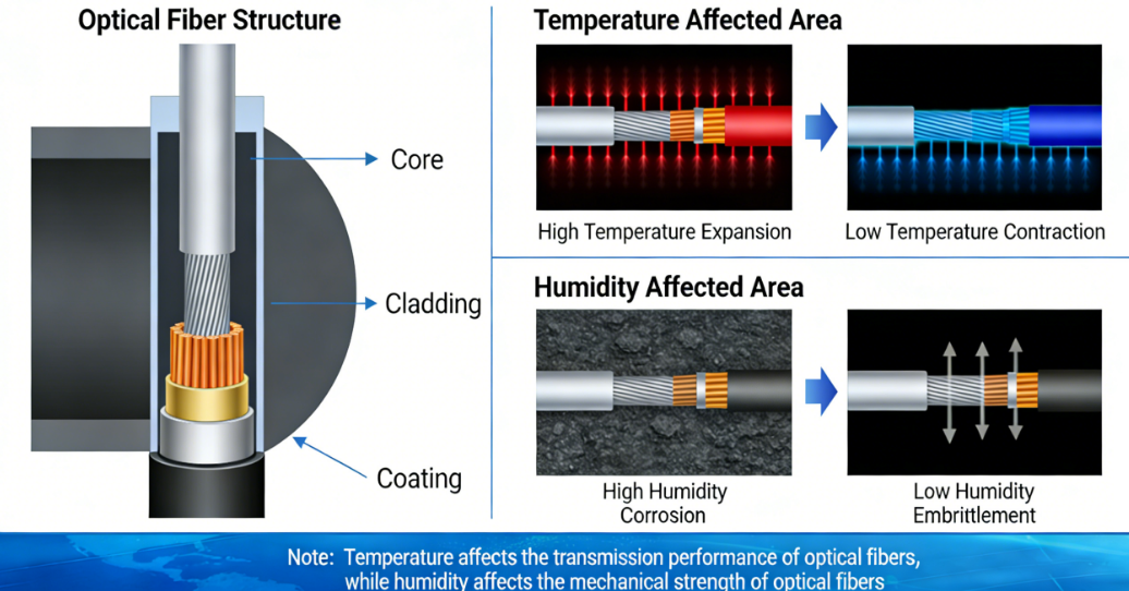 The influence of temperature and humidity on optical fibers