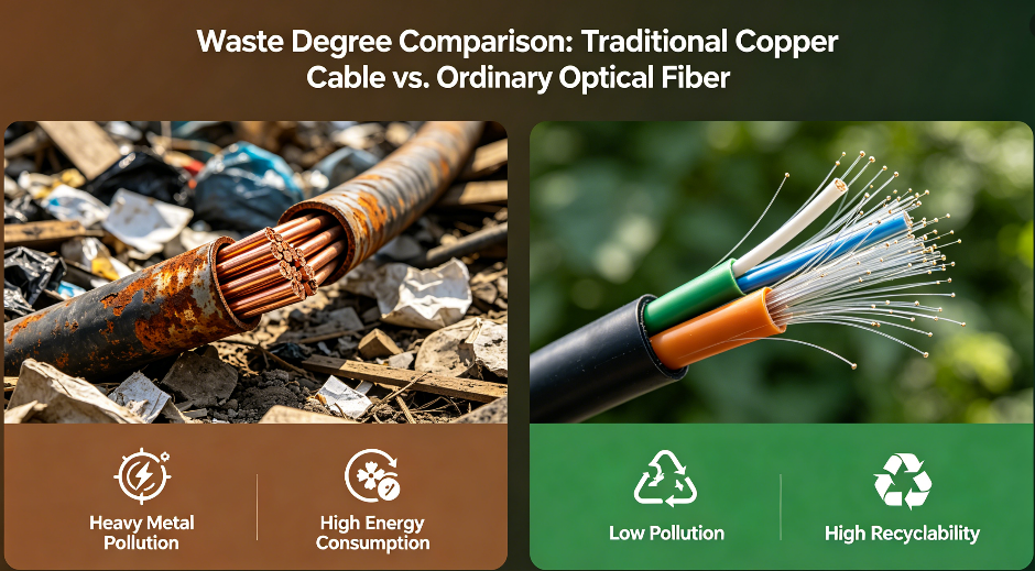 Comparison chart of waste degree between traditional copper cable and ordinary optical fiberchart